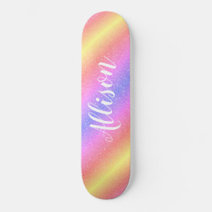 Skate Glitter Colorido Arco-Íris Dispensa Crianças Perso