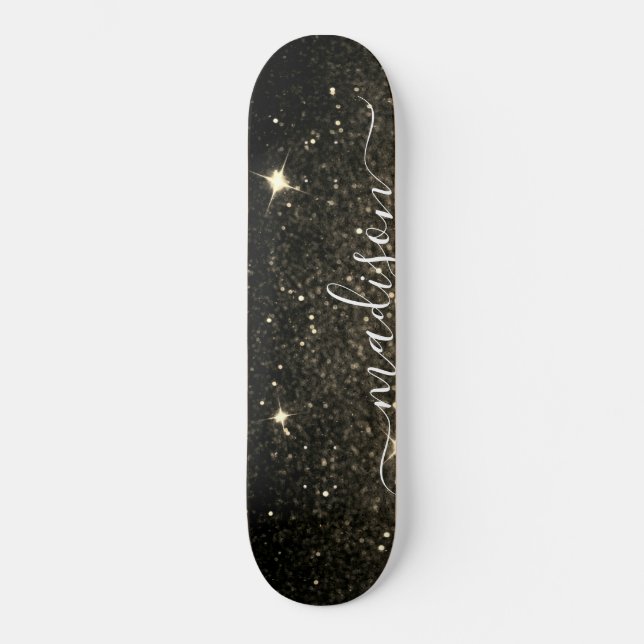 Skate Glitter de brilho preto e Dourado personalizado (Frente)