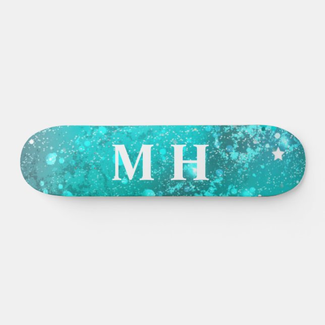 Skate Glitter Girly Green Sereia Monograma Fantasia Teal (Horz)