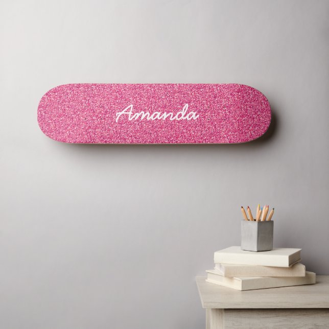 skate Glitter Rosa Quente Personalizado (Arte de parede (Horz))