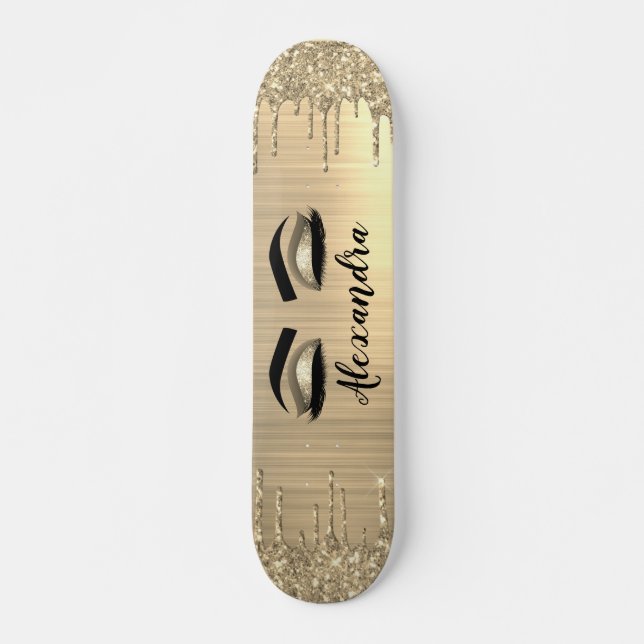 Skate Glitter Sparkle Eyelashes Dourado Nome do Monogram (Frente)