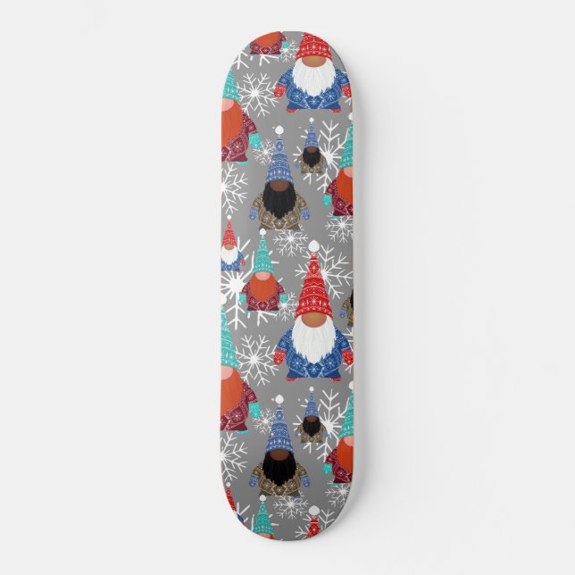 Skate Gnome Snowflake Ilustra Padrão de Natal (Frente)