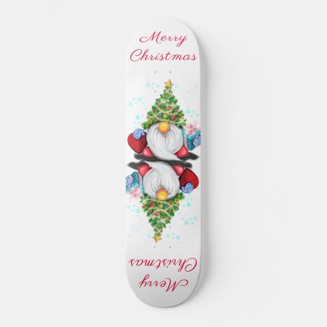 Skate Gnomo Fofo com Chapéu de Árvore de Natal e Present (Frente)
