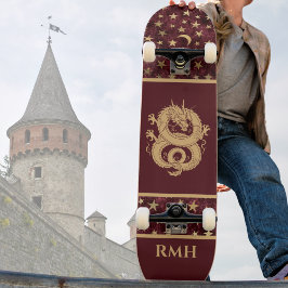 Skate Gold Dragon on Burgundy with Stars Moon Monogram