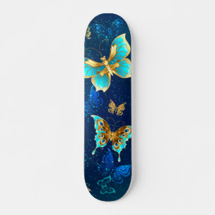 Skate Golden Butterflies on a Blue Background
