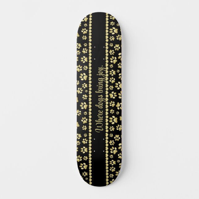 Skate Golden Paw Prints on Black with Custom Name (Frente)