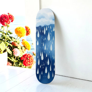 Skate Gotas de Chuva Azul Branco Padrão Dia Chuvoso