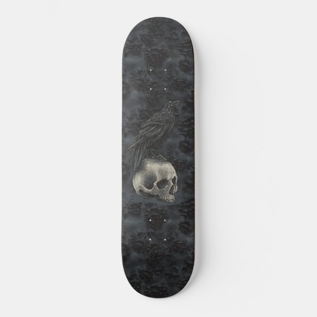 Skate Gótico Edgar Poe Corvo Caveira Escuro (Frente)