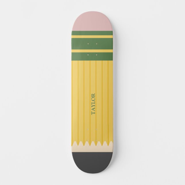 Skate Gráfico de Lápis Escolar Amarelo Personalizado (Frente)