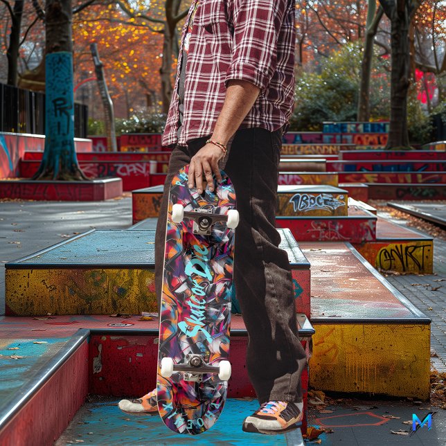 Skate Grafite com Texto Azul Elétrico e Lema de Skatista (Criador carregado)