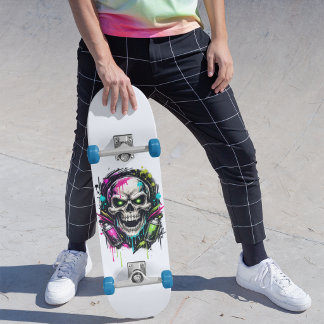 Skate Grafite de Caveira Neon Arte de Rua para Adolescen