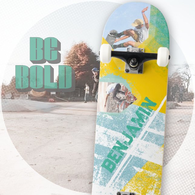 Skate Grafite Grungy Yellow Teal Urban Street (Grungy Yellow Teal Urban Street Graffiti Skateboard ©Susanne Sachers - Sunny Wanderlust 🌞✈️)