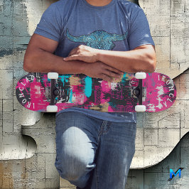 Skate Grafite Negrito Inspirado com Arte Abstrato Neon P