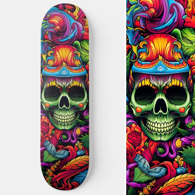 Skate Grafite Urbano Psicodélico Vibrante Abstrato (Psychedelic Vibrant Abstract Skull Urban Graffiti Skateboard)