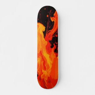 Skate Grande Chama de Fogo Arte Abstrata em Preto