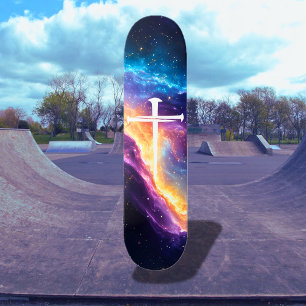 Skate Grande Cruz Cristã de Três Prego Roxo Galáxia