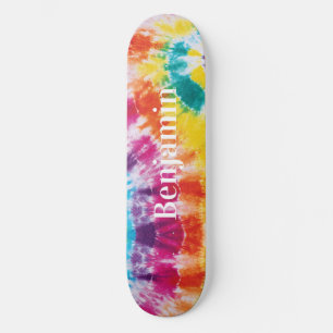 Skate Gravata Tie Dye Arco-íris Colorida Nome Personaliz