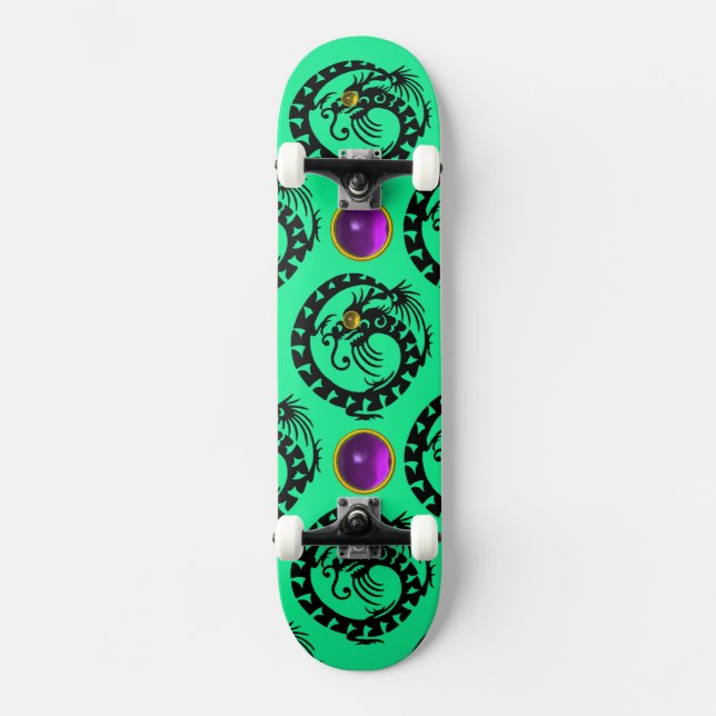 Skate GREEN BLACK SNAKE  DRAGON ,Purple Amethyst  Gems (Frente)