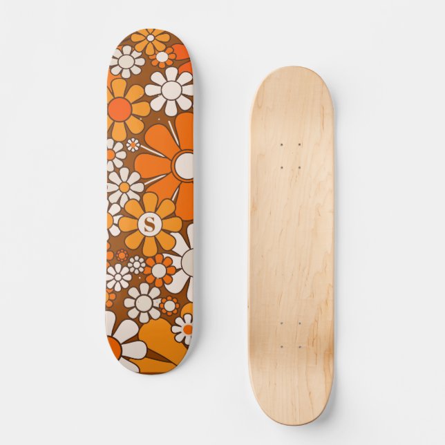 Skate Groovy 70s Flores Retro Castanho e Laranja c/ Inic (Frente)