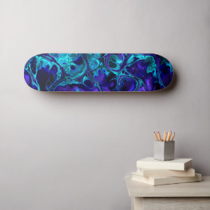Skate Groovy Boho Vibrant Blue Monocromo Marble Fractal