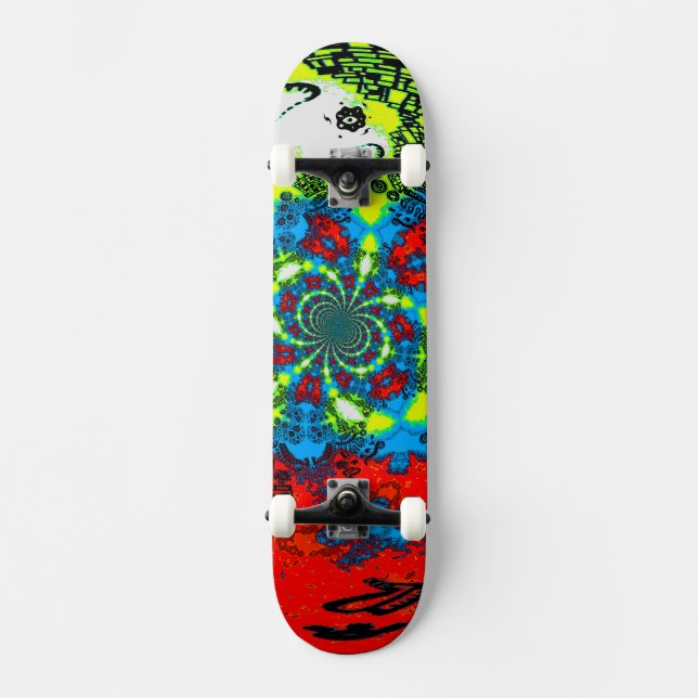 Skate Groovy Red Blue Yellow Abstrato Spiral Art (Frente)