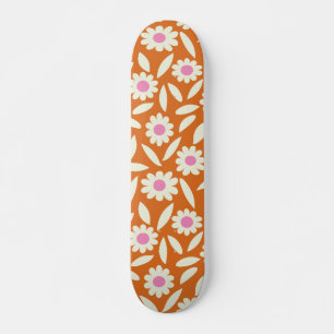 Skate Groovy Retro Daisies Flowers Padrão em laranja