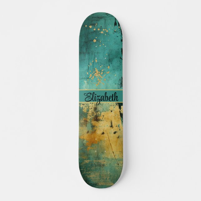Skate Grunge Turquoise e Faux Dourado Glitter Sparkle (Frente)