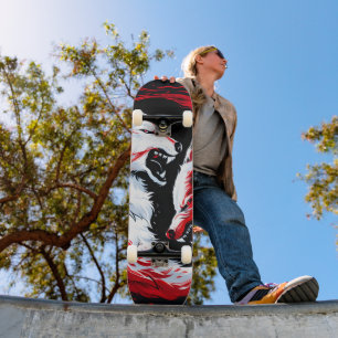 Skate Guerreiro Lobo Cósmico Vermelho Branco