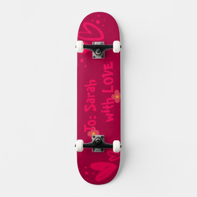Skate Hand-Drawn Pink Hearts & Floral Romantic (Frente)