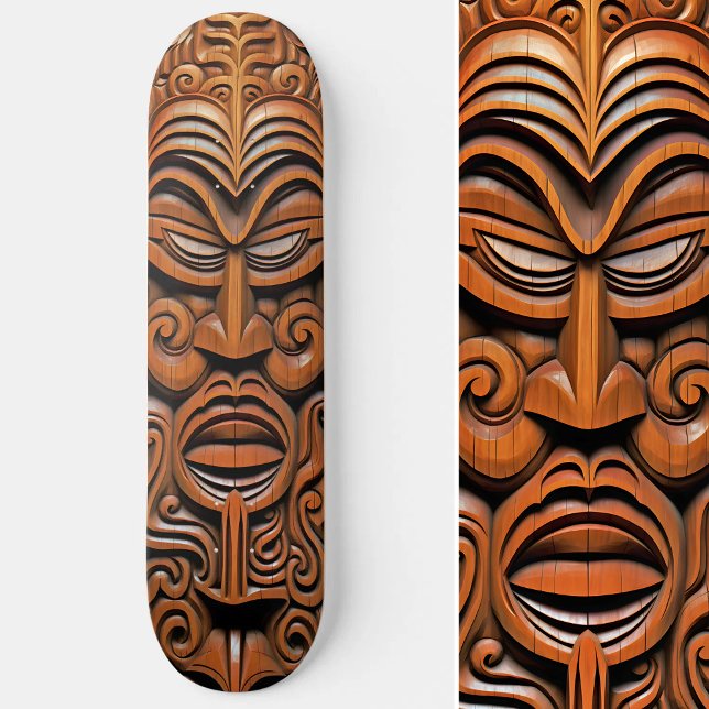 Skate Havaiano Totem Tiki Mask Wood Style Art (Hawaiian Totem Tiki Mask Wood Style Art Skateboard)