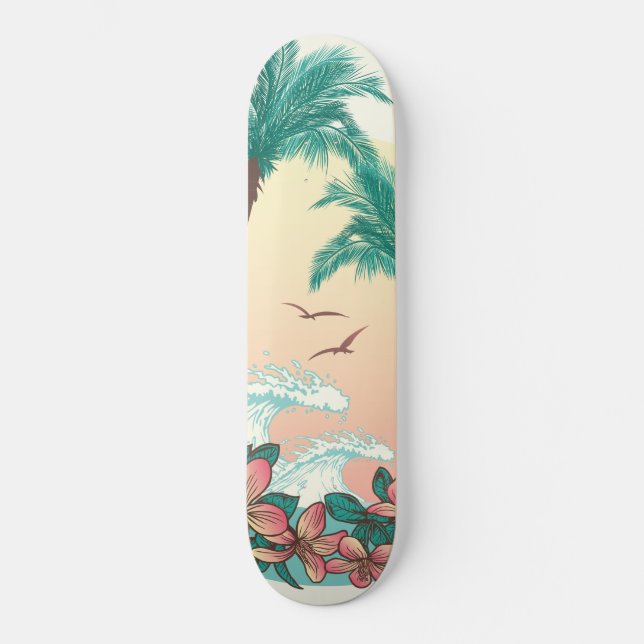 Skate Hawaii Sunset Waves Hibiscus Palms Birds (Frente)
