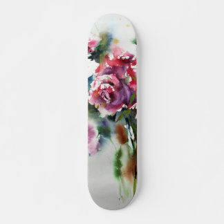 Skate Hermosas Rosas Rojas en Arte Acuarela