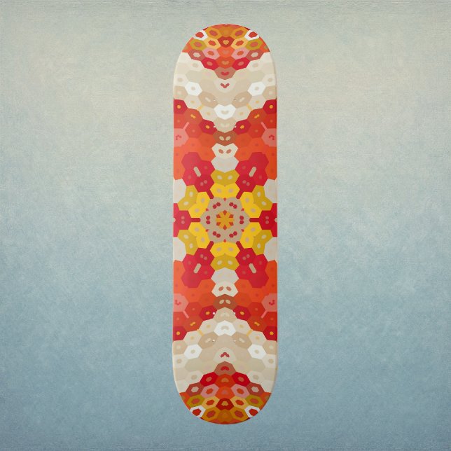 Skate Hex Mandala Red and Yellow (Red and Yellow Hexagon Mandala Skateboard by Wormhole Orbital)