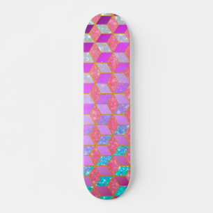 Skate Hexágono Dourado em Forma de Diamante em Pastel