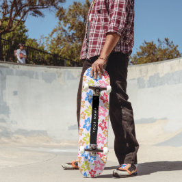 Skate Hibisco Colorido, Padrão de Flores, Seu Nome