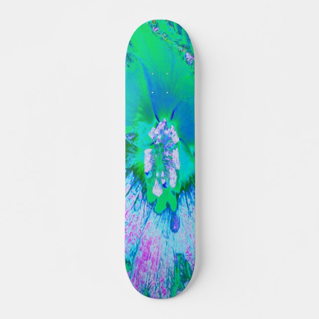 Skate Hibiscus Retro Verde e Rosa Quente Psicodélico (Frente)