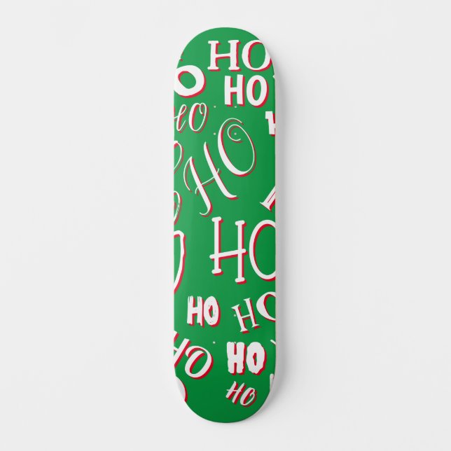 Skate HO HO Padrão de texto de Natal branco verde (Frente)