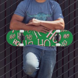 Skate HO HO Padrão de texto de Natal branco verde
