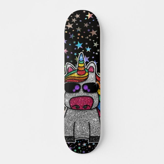 Skate Holográfico Rainbow Unicorn Sparkly Stars Mágico (Frente)