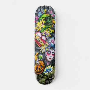 Skate Horror Rapariga Caveira Flores Cardíacas Pumpkin