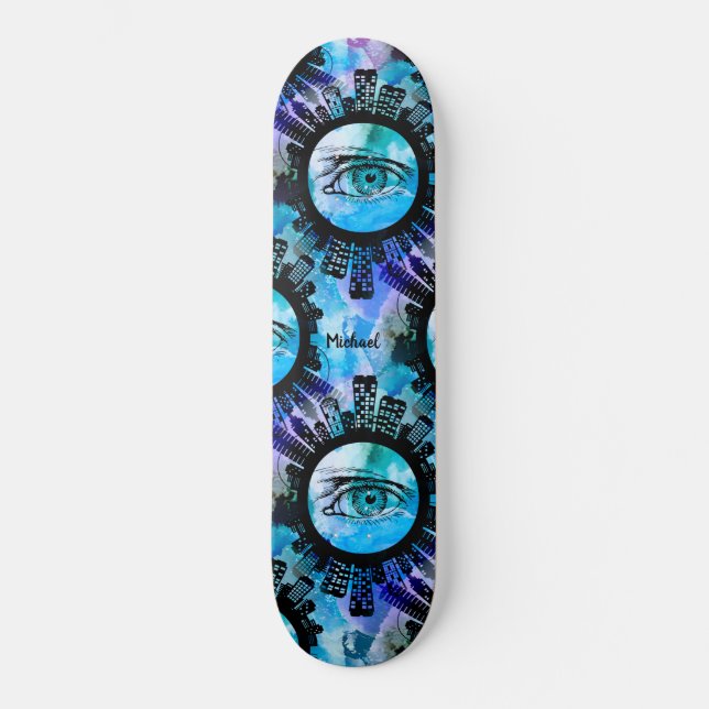 Skate Ilustração Blue Grafitti Swag com Olhos de Pop (Frente)