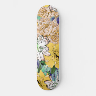 Skate Ilustração Cinzenta Floral Amarela e Verde Trend