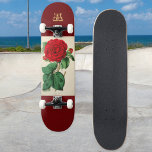 Skate Ilustração da Flor da Rosa vermelha da Vintage Mon<br><div class="desc">Este skate na moda apresenta uma ilustração antiga de um belo florescimento rosa vermelha. O fundo é uma cor burguesa. Personalize com seu inicial como um monograma,  exibido em uma fonte retrorreflectora de ornamentado. Imagem da Biblioteca do Patrimônio da Biodiversidade www.biodiversitylibrary.org</div>