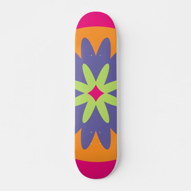 Skate ilustração das formas florais laranja e rosa (Frente)