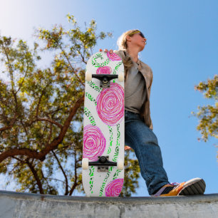 Skate Ilustração das vidraças de flores verdes e rosa