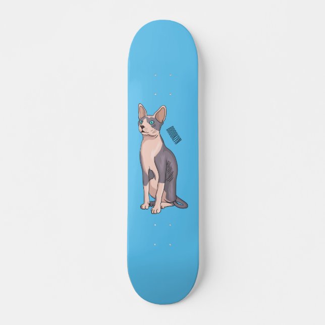 Skate Ilustração de desenho animado de gato esphynx (Frente)