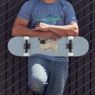 Skate Ilustração de desenho animado de pug corça azul