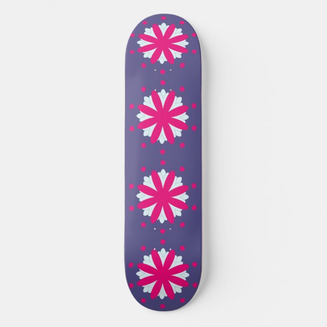 Skate Ilustração de formas florais roxas e rosas (Frente)