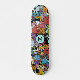 Skate Ilustração de Gatos Divertidos com Monograma Perso