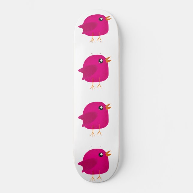 Skate Ilustração de Passarinho Rosa Fofo (Frente)